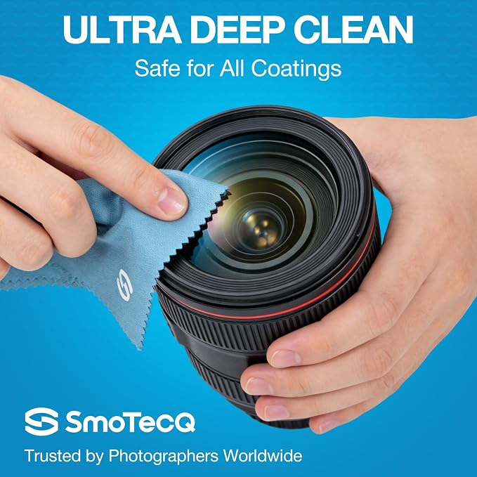 SmoTecQ Glasses Cleaner Kit – Alcohol-Free, Plant-Based Spray + Ultra-Soft Microfiber Cloths for Eyeglasses, Screens & Cameras – 2 x 2oz Spray Bottles + 2 Cloths + Travel Pouch Set