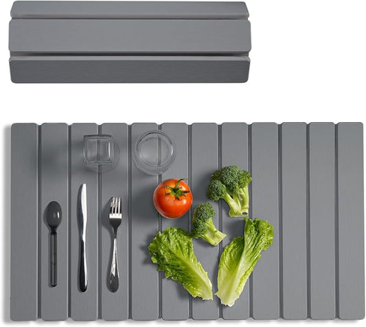 Meowoo Stone Drying Mat for Kitchen Counter, 28.3"x15.7" Foldable Diatomaceous Earth Mat, Super Absorbent, Quick-Dry Bath & Kitchen Pad for Dishes, Cups, Non-Slip, Fits Any Countertop - Dark Gray