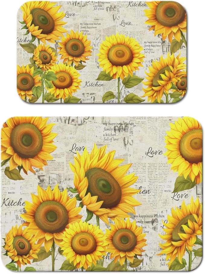 Dish Drying Mat 2-Pack in Sunflower News for Kitchen Counter Dishes Mat | Diatom Mud Mats (18x24, 19.5x12"). Non-slip rubber back for kitchen counter, coffee bar & sink scenes