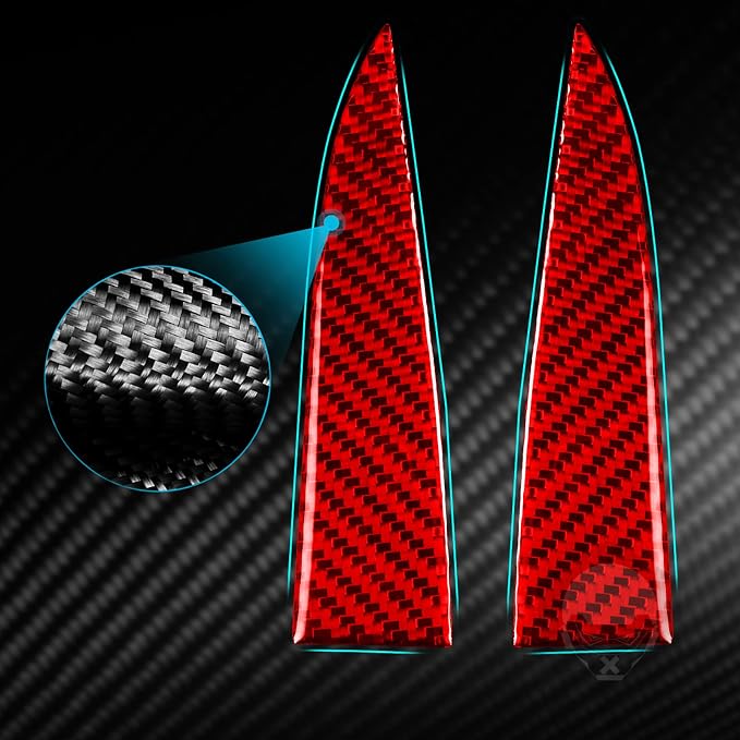 Red Real Carbon Fiber Trim for Tesla Accessories | for Model 3 2017-2022 / Model Y 2020-2024 Door Side Main Driver's Horn Speaker Panel Sticker Interior Thick Overlay Decal