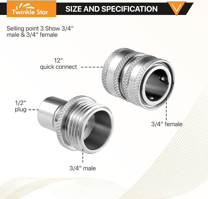 Twinkle Star Pressure Washer Adapter Set, Stainless Steel, 8 Sets | Quick Disconnect Kit, M22 14mm Quick Connect Swivel to 3/8'' Quick Connect, 3/4'' to Quick Release