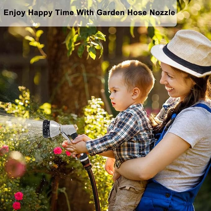 Metal Garden Hose Nozzle Heavy Duty, High Pressure with 8 Patterns | Water Hose Sprayer Nozzle, Non-Slip Grip Hose Sprayer Outdoor for Watering Plants & Lawns, Washing Cars & Pets