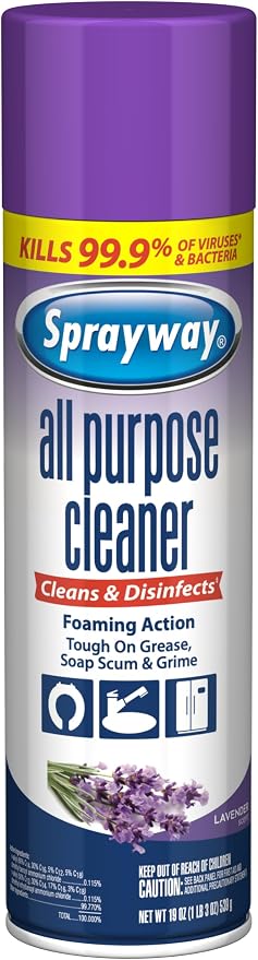 Sprayway All Purpose Cleaner Foaming Spray | Lavender Scent | 19oz | 6 Pack | Disinfectant, Foaming Multi-Surface Cleaner, Cuts Grease & Grime | Kills 99.9% of Germs