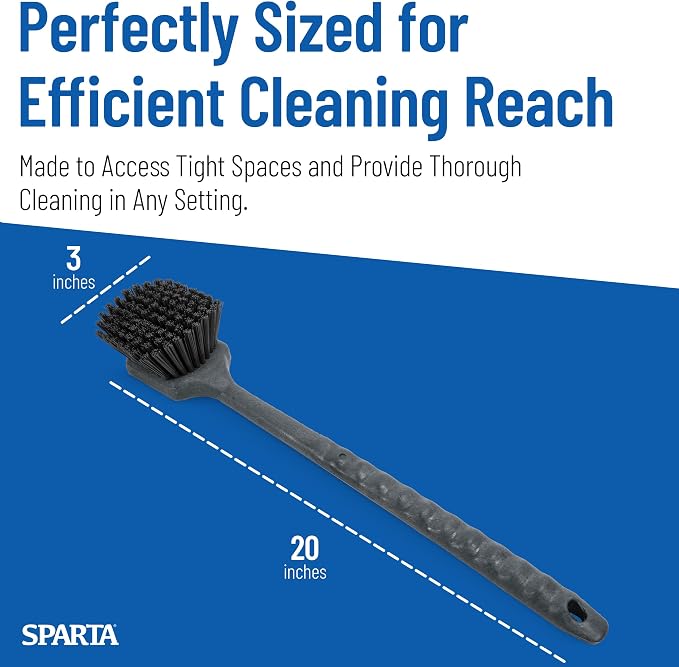 SPARTA 20" Floater Scrub Brush with Long Handle, Oil-Resistant Polyester Bristles, Multiple Trim Angles, Foam-Injected Polymer Block, Commercial Cleaning Tool, Black