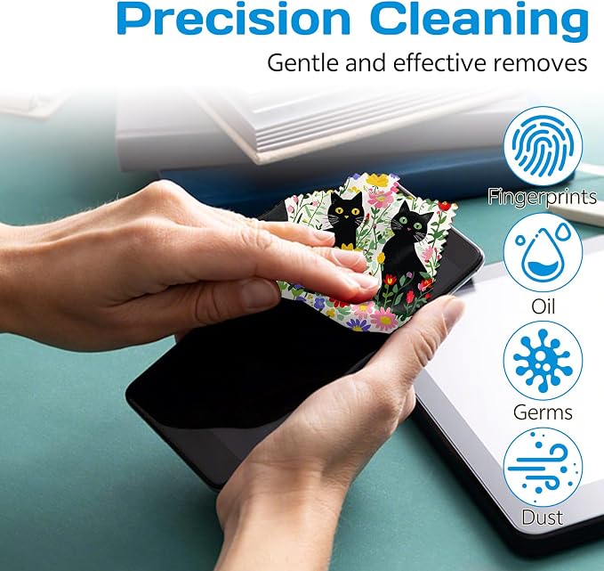 6 PCS Glasses Cleaning Cloth Eyeglass Lens Cleaning Cloth Eyeglasses Wipes Microfiber Reusable Soft for Phone Screens Camera Unisex Women Girls Cute Aesthetic (6.3"x6.3")-Black Cat
