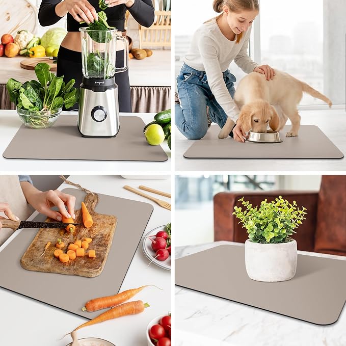 WISELIFE Dish Drying Mat Super Absorbent Drying Mat Large Dish Drying Mats for Kitchen Counter Easy Clean Dish Mat Kitchen Drying Mat16"x 24" Classic Khaki