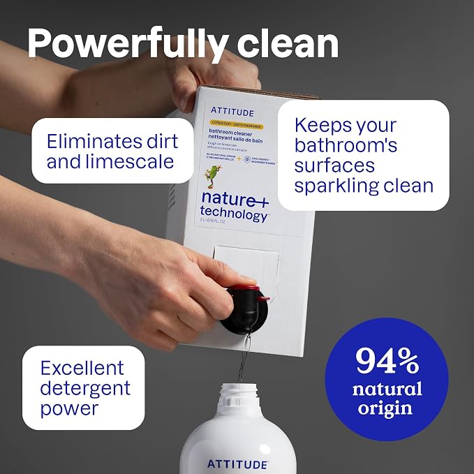 ATTITUDE Bathroom Cleaner Spray, EWG Verified, Plant-Based & Vegan, Safe for Bathroom Surfaces, Tiles, Tubs, Shower Walls, and Grout, Citrus Zest Scent, 27.1 Fl Oz (Pack of 3)
