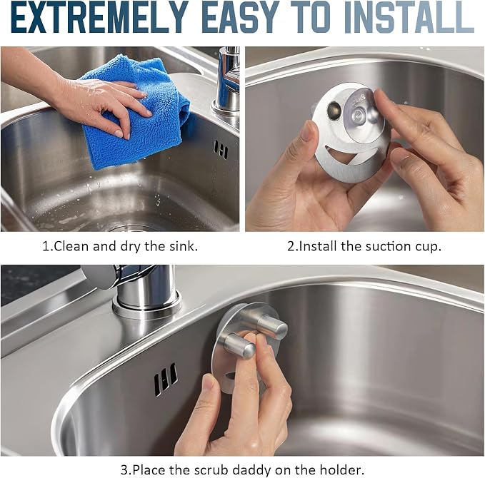 Yoshiky Stainless Steel Smiley Face Dish Sponge Holder, Silver Sink Caddy Organizer Storage with Suction Cup for Kitchen, Rv Apartment Kitchen Accessories Decor Scrubber
