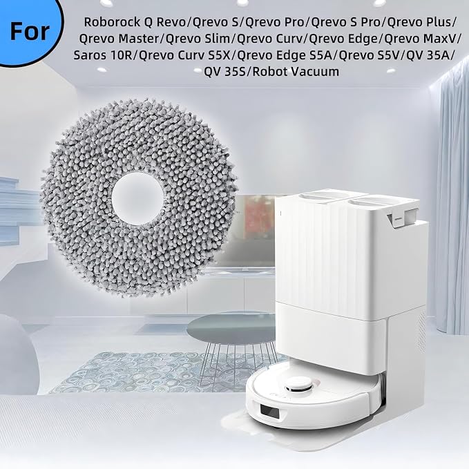 8 Pack Mop Pads for Roborock QV 35A/35S/Qrevo S5V/S Pro/Saros 10R Vacuum | for Roborock Q Revo/Qrevo S/Pro/Plus/Master/Slim/Curv/CurvX/Edge Robot Vacuum, Spin Cleaning Pads Replacement Accessories Set
