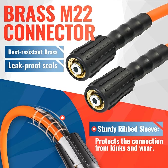 YAMATIC Heavy Duty Pressure Washer Hose 25 FT 1/4", 3600 PSI M22-14mm | 2x Wear-Resistant For Home Car Wash Driveway Patio Clean, Replacement For Ryobi Troy-Bilt Greenworks Craftsman
