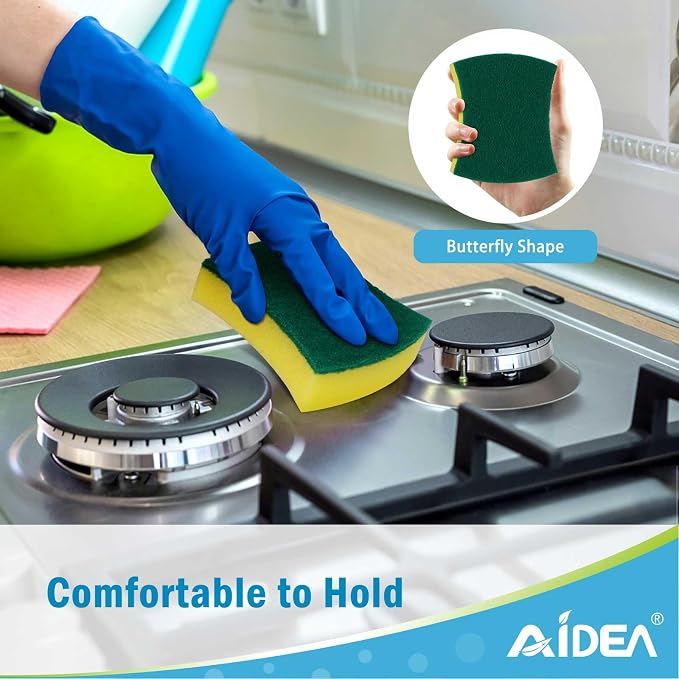 AIDEA Sponges Kitchen, 50-PK Heavy Duty Dish Sponge Kitchen, Scrub Sponges | Dish Sponges Stink-Free, Cleaning Dish Scrubber Sponges for Home & Restaurant, Bathroom, Sponges Bulk Supplies for Pots/ Pans