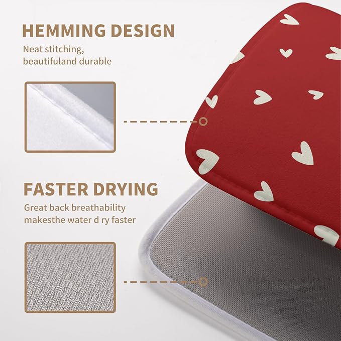 Valentines Day Dish Drying Mat 18x24 Inch Valentine Red Love Heart Drying Mats for Kitchen Counter Super Absorbent Microfiber Medium Dish Drying Pad Heat Resistant Dish Draining Rack Mat