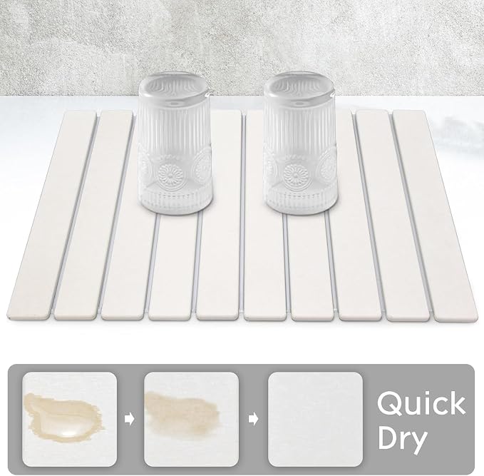 Large Stone Dish Drying Mat for Kitchen Counter, 24"(L)×16"(W), Collapsible Quick Drying Dish Mats, Ultra Absorbent Diatomaceous Earth Mats for Dishes Bottles Cups, Match Any Countertop