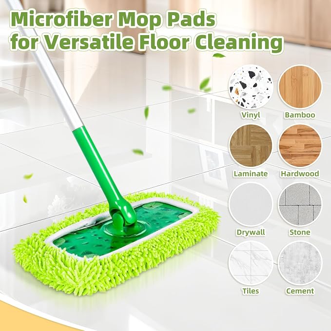 Reusable Microfiber Pads Compatible with Sweeper Mop, Washable Wet Pads Refill & Highly Absorbent Dry Sweeping Cloths - Chenille Mopping Pad for All Sealed Floors Cleaning (Mop is not Included)
