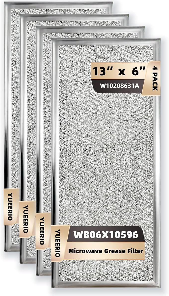 YUEERIO 13" x 6" Microwave Grease Filter Replacement 4Pack | for Whirlpool GE WB06X10596 W10208631A Microwave Oven vent Filter