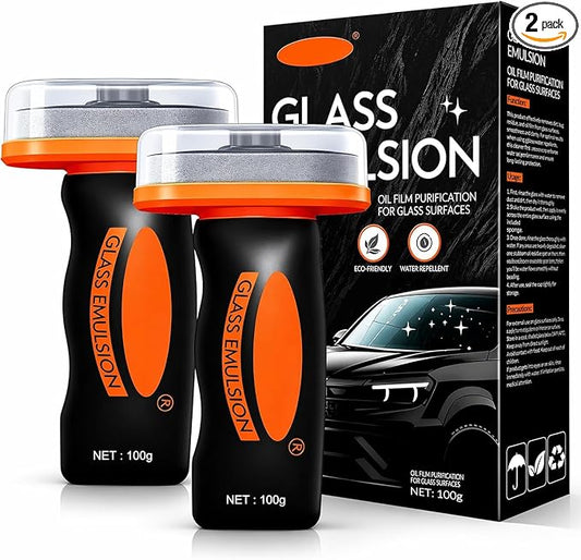 Glass Emulsion Cleaner & Glass Oil Film Remover for Cars – Roll-On Glass Guard with Brush, Removes Oil, Grease & Fog, Anti-Fog Windshield Cleaner for Clear Driving Visibility (Orange)