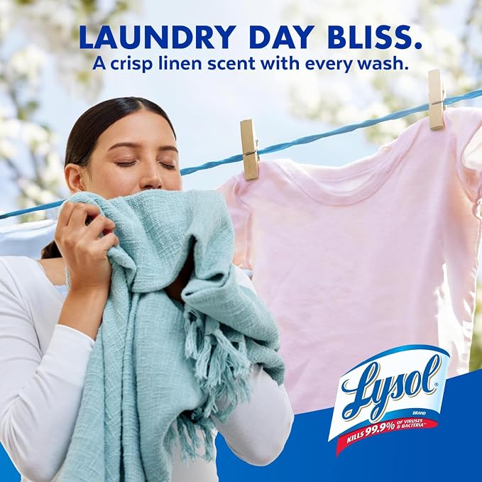 Lysol Laundry Sanitizer Additive, Bacteria-Causing Laundry Odor Eliminator, Detergent Additive, Crisp Linen, 90oz