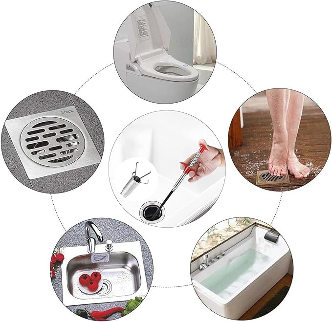 76-Inch Toilet Snake, Flexible Grabber Claw for Sink, Shower, Tub | 76-inch flexible 4-claw drain grabber for loose hair, food debris and small objects in sinks, showers, tubs and toilets.