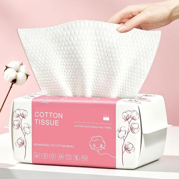 100 Count Disposable Face Towel, Dual-Textured Facial Wash Cloth | Ultra Thick Soft Cotton Disposable Washcloths for Washing & Drying, Facial Tissue for Cleansing, Skincare and Makeup Remover