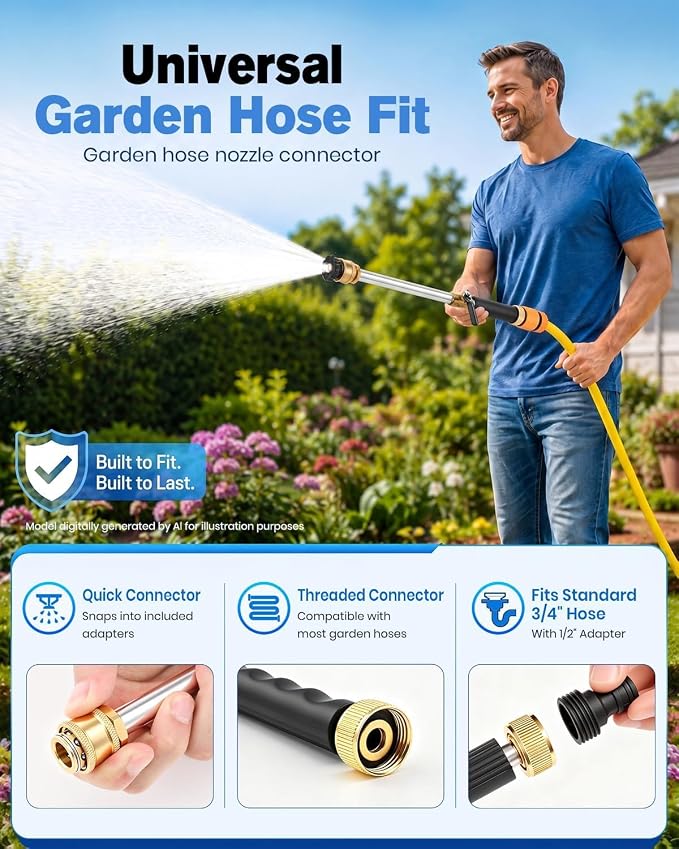 Saker 2026 Upgraded Jet Nozzle Power Washer - High-Pressure Hose Nozzle, Universal Garden Hose Attachment, Heavy-Duty Brass Pressure Washer Wand, 3 Spray Modes for Car, Driveway, Outdoor Cleaning