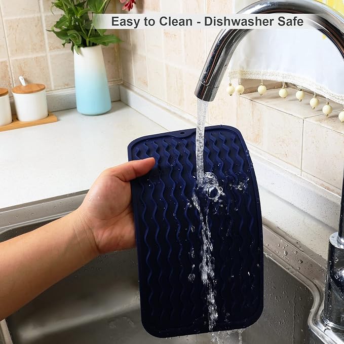 ZLR Silicone Sink Caddy Tray (6" x 12" / 153 x 305mm) - Narrow Sponge Holder for Kitchen Counter - Waterproof Dish Drying Mat, Non-Slip Soap Dispenser Mat & Bathroom Vanity Organizer (Midnight Blue)