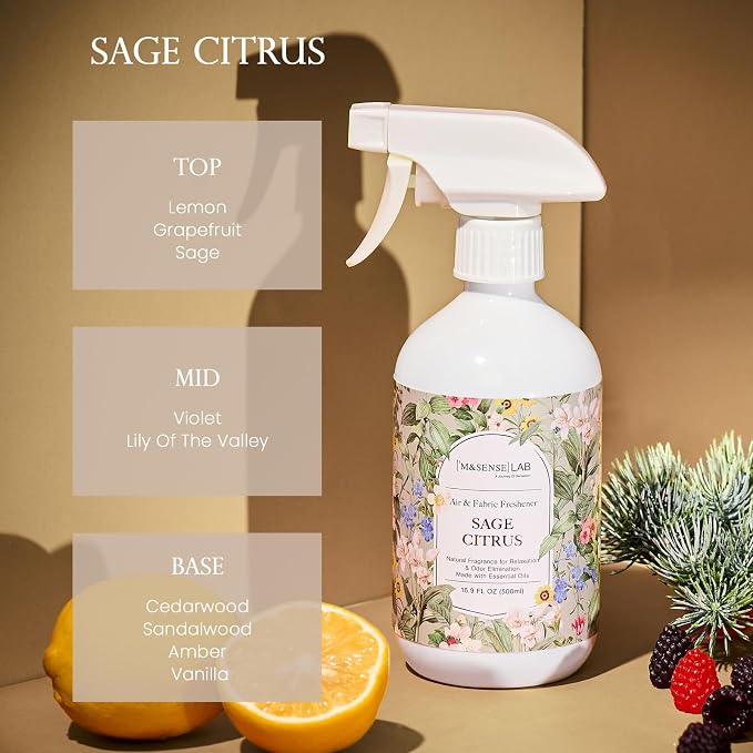 ‌M&SENSE Air & Fabric & Pet Odor Eliminator Spray - 16.9oz Large Size Natural Safe Air Freshener Sage Citrus Scented Deodorizer for Home Eliminates Smoke & Musty Smells, Ideal for ‌Balcony & Kitchen