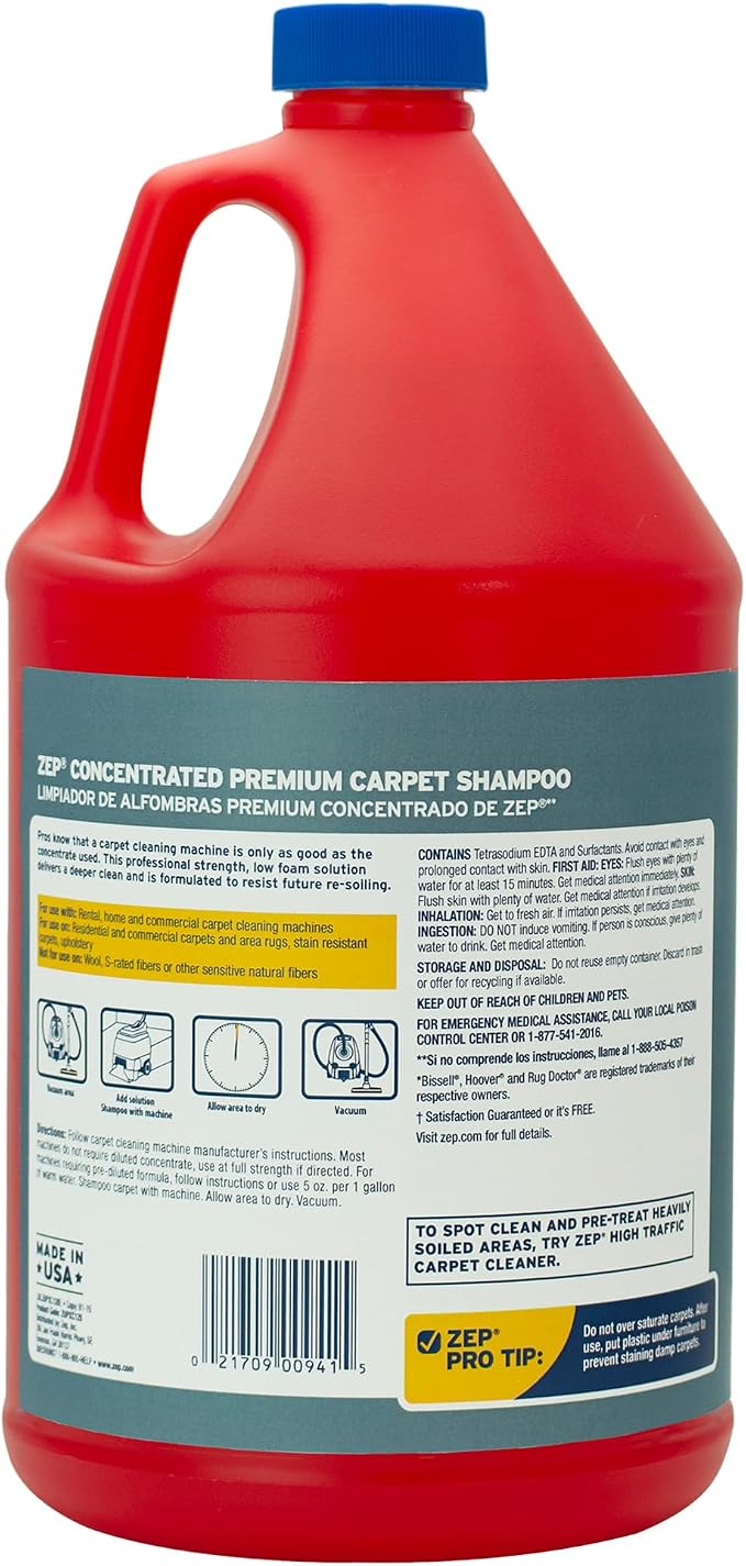 Zep Premium Carpet Shampoo 128 ounce ZUPXC128 (Pack of 2) Deep Cleaning and Stain Removal