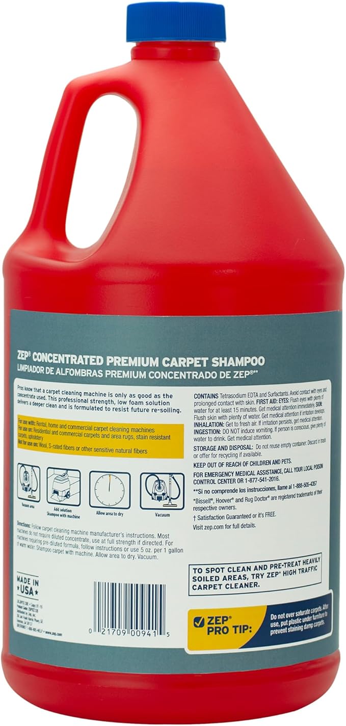 Zep Premium Carpet Shampoo - 1 Gal (Case of 4) - ZUPXC128 - Deep Cleaning and Stain Removal for Carpet Machines