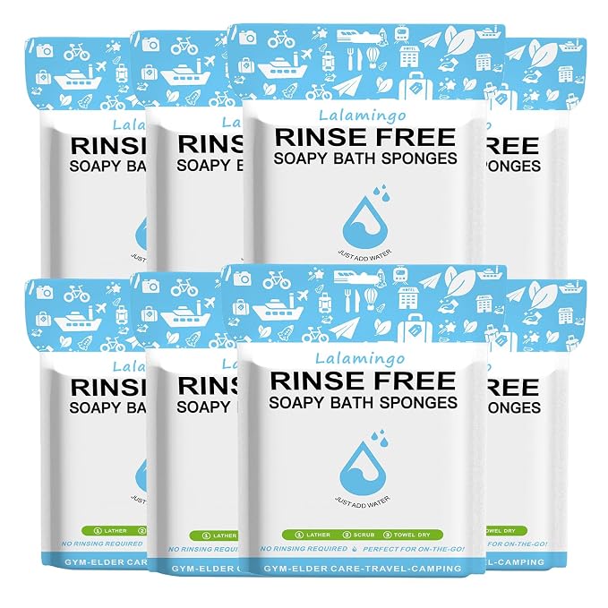Disposable Rinse Free Bath Sponges, No Rinse Bathing Wipes for Adults, Soap Infused Dry Shower Wipes for Elderly, Bedridden, Camping, Post Surgery (pphm-08)