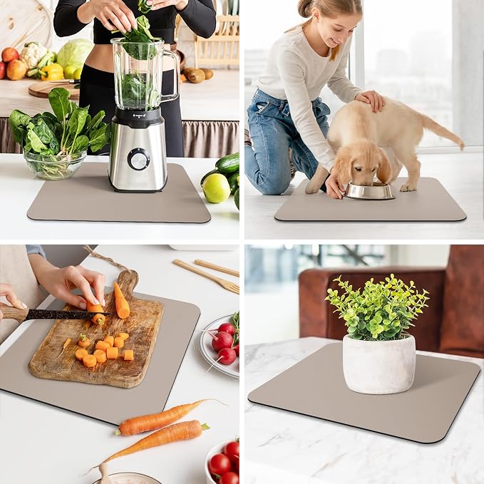 WISELIFE Dish Drying Mat Super Absorbent Drying Mat Large Dish Drying Mats for Kitchen Counter Easy Clean Dish Mat Kitchen Drying Mat15"x 18" Classic Khaki
