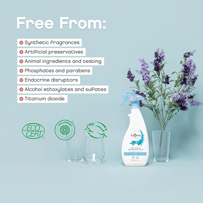 AspenClean | Glass Spray Cleaner | Streak-Free Window & Mirror Cleaner | Multi-Surface Cleaner| Non - Toxic | 100% Natural | EWG Verified | Pack of 2