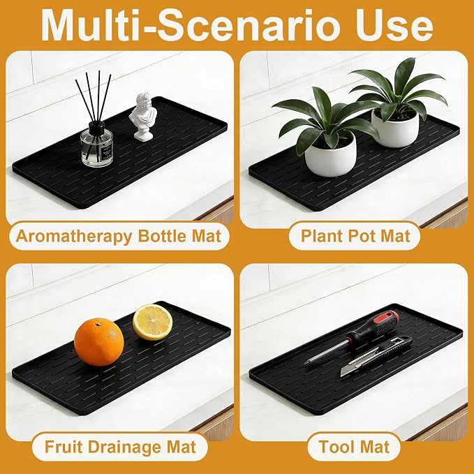 Silicone Coffee Mat, 16"X7" Heat-Resistant,Eco-friendly,Hygienic Drying Pad,Leak-Proof and Non-Slip,Removable Silicone Mat with Concave and Convex Design,（Black 16X7）