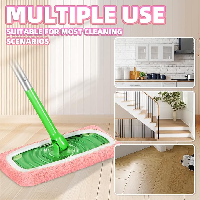 8 Pack Reusable Mop Pads Compatible with Swiffer Sweeper, Coral Fleece Washable Swiffer Mop Pads, Dry & Wet Sweeping Mopping Cloths (Pink, Not Included Mop)