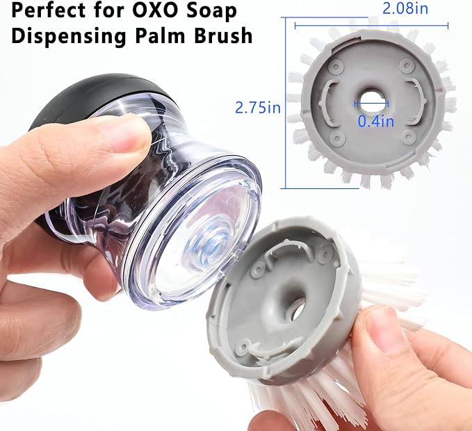 Scrub Brush 4 Pack for OXO Soap Dispenser & Dish Brush | Refill B compatible, stiff nylon bristles, white round 2.75" heads, kitchen sink brush, dish wand refill, safe for non-stick