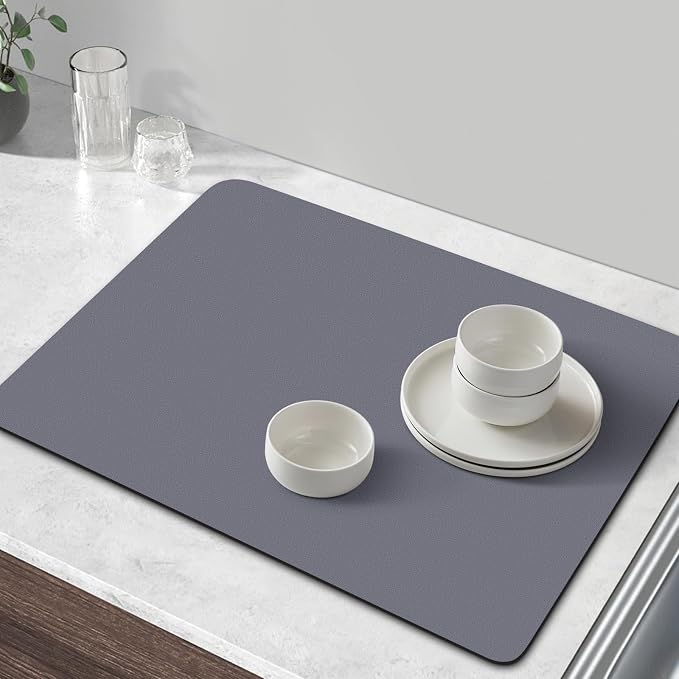 WISELIFE Coffee Mat Super Absorbent Dish Drying Mat Coffee Bar Accessories Large Drying Mats for Kitchen Counter 12" W x 19" L, Grey
