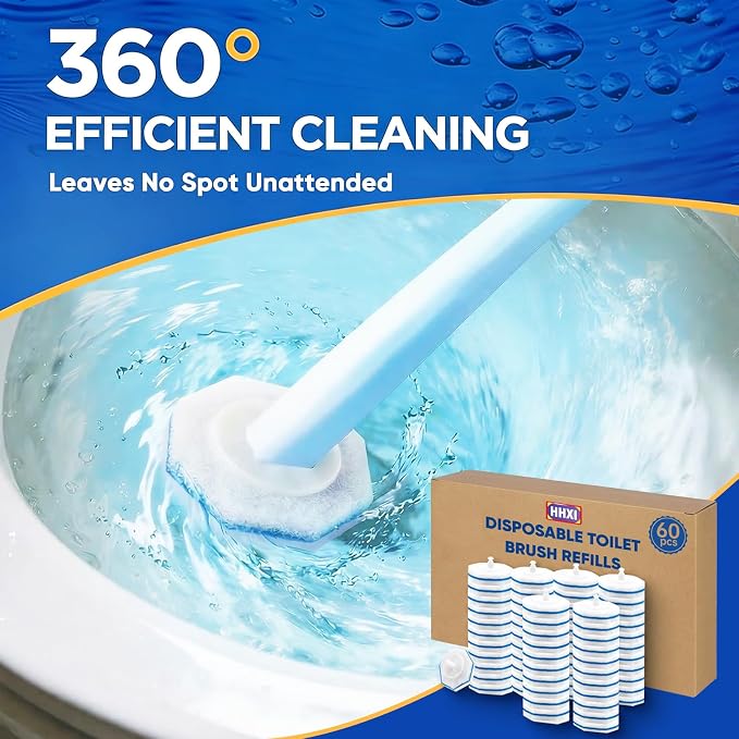 60Ct Disposable Toilet Brush Refills, Toilet Bowl Cleaner Refills, Bathroom Cleaning, Disposable Prefilled Cleaning Scrubbers, Compatible with Most Toilet Brushes