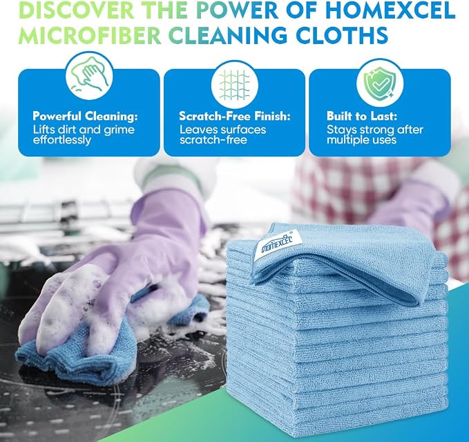 HOMEXCEL Blue Microfiber Cleaning Cloth 20 Pack 11.5 x 11.5 inch Microfiber Towels for Cars Ultra Absorbent Car Washing Cloth Lint Free Streak Free Cleaning Rags for Car, Kitchen Window