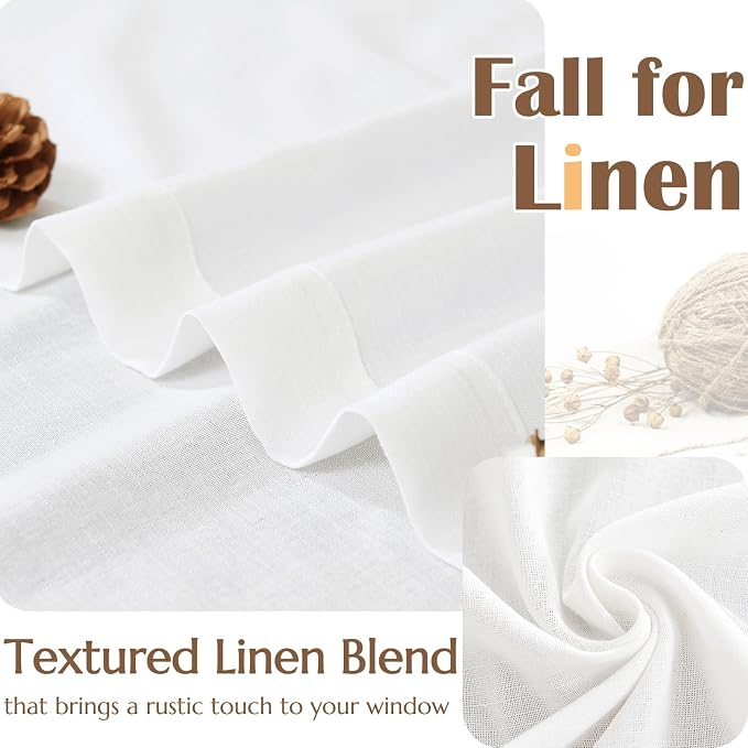jinchan Linen Pinch Pleated Back Tab Tier Curtains, 38x45, 2 Panels, White | Light filtering,small window treatment,cafe curtains,machine washable,farmhouse,kitchen,bathrooms,laundry