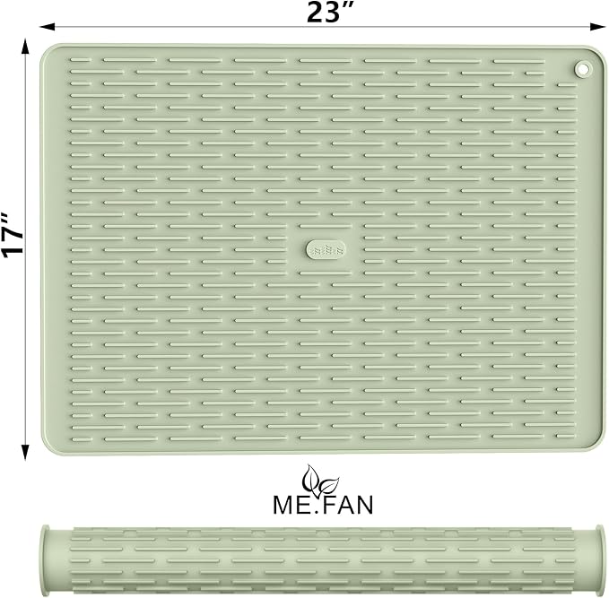 ME.FAN Silicone Dish Drying Mat for Kitchen Counter, Dish Drying Pad for Sink, Refrigerator or Drawer, Countertop Protection Pad XL - 23''×17''- Desert Sage