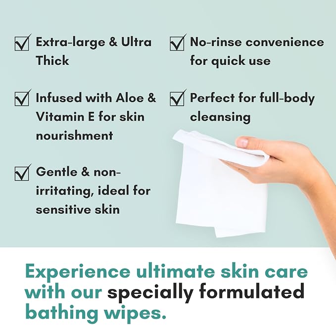 Nurture XL Ultra Thick Body Wipes for Adults with Aloe No Rinse Cleansing | 120 Extra Large Disposable Cloth Wet Cleansing, No Rinse Bathing Washcloths, Waterless Shower Towels for Elderly & Bedridden