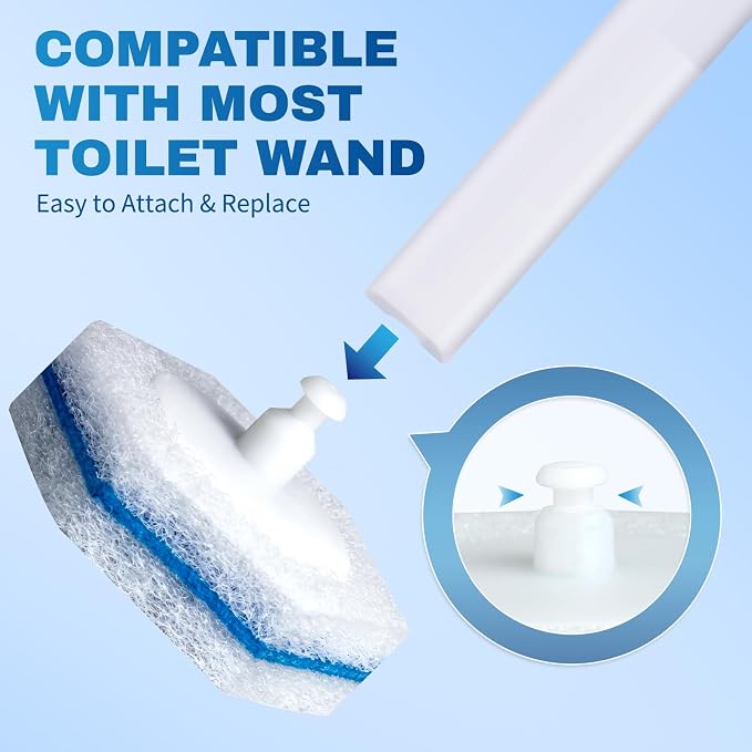 Vacplus 30 Count Toilet Wand Refills - Disposable Cleaner Refills for Deep Cleaning, Compatible with Clorox Toilet Wand, Fragrance Free for Bowl, Sink, Bathtub, White & Blue