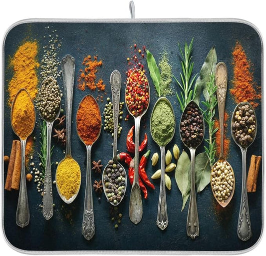 Cooking Herbs Spices Dish Drying Mat for Kitchen 16 X 18 Inches Dry Dishes Pads Mats Tableware Protector Countertops Counter Mat Home Decorations