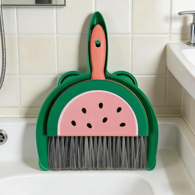 1Pcs Small Broom and Dustpan Set Cute Little Yellow Green Hand Mini Broom and Dustpan Set for Home Sofas Kitchen Countertops Storage Shelves Bathrooms Pet Areas