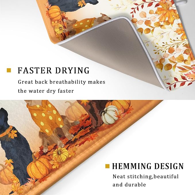 Giwawa Fall Dogs Dish Drying Mat Autumn Leaves Reusable Dishes Pad 18"x24" Holiday Microfiber Quick Dry Dish Drainer Rack Mat for Kitchen Counter