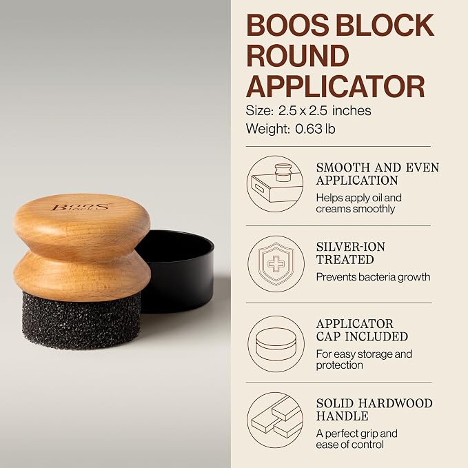 John Boos 3-Piece Care Set, 2-Pack 16 oz Mystery Oil & Round Beechwood Applicator - All-Natural Maintenance Formula for Butcher Blocks, Wooden Countertops & Wood Utensils