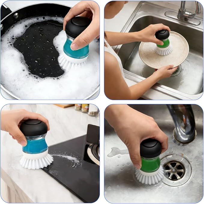 Scrub Brush 4 Pack for OXO Soap Dispenser & Dish Brush | Refill B compatible, stiff nylon bristles, white round 2.75" heads, kitchen sink brush, dish wand refill, safe for non-stick