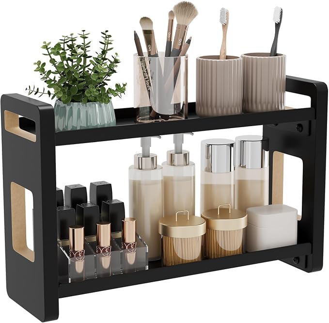 Bathroom Counter Organizer,Bathroom Counter Shelf,Bathroom Organizers,Under Sink Organizer,Cologne Organizer for Men,Colognes Stand,Cologne Cabinet,Vanity Shelf(Black 2 Tier)