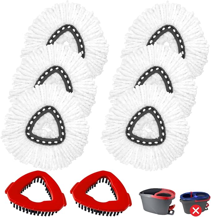 8 Pack Mop Head Replacement Compatiable with Ocedar EasyWring 1-Tank System,Mircofiber Mop Heads Refill and Scrub Brush for O Cedar Easywring Spin Mop, 6 Pack Mop Refills & 2 Scrub Head Floor Clean