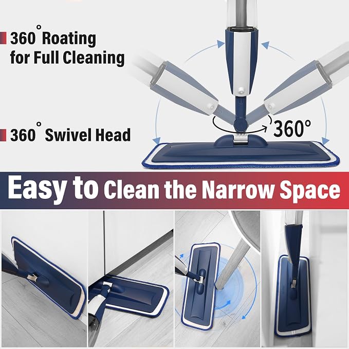 Spray Mop for Floor Cleaning, 2 Pack with Refillable Bottles & Pads | 14 oz refillable bottles, 6 pads included,wet/dry use on hardwood/tile/laminate floors, home or commercial cleaning