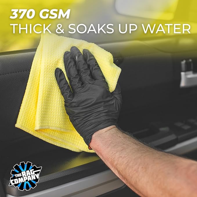 The Rag Company - Standard Waffle Weave Microfiber Towels (3-Pack) Detailing, Window, Glass and Drying, Wax & Polish, Lint-Free, Streak-Free, 370gsm, 16in x 16in, Yellow